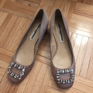 Karl Lagerfeld Calina7 Square Toe Canvas Pink Heel